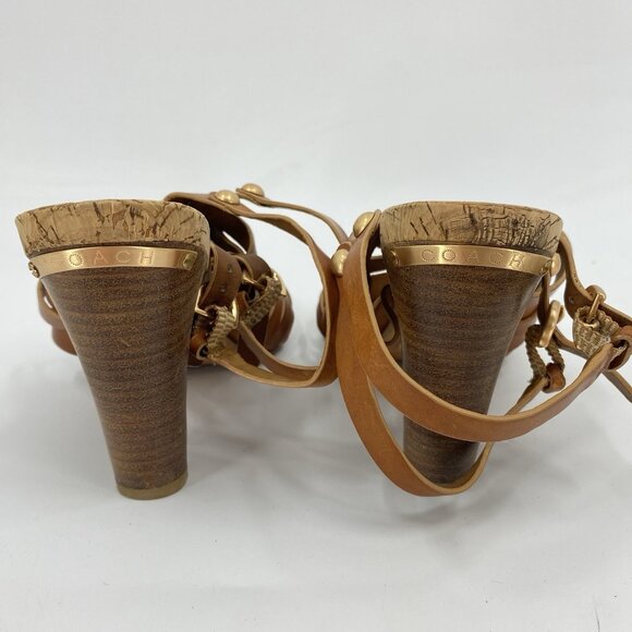 Coach Adrienn Vacchetta Strappy Brown Leather Sandals Shoes 8.5 B - Picture 8 of 10
